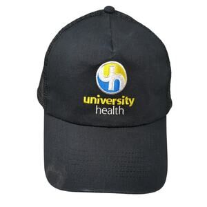 University Health Snapback Trucker Hat Black One Size Adjustable Mesh Back Hit